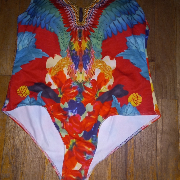One piece Bright Tropical Halyer top open back- Bathing Suit Size L - Picture 6 of 7